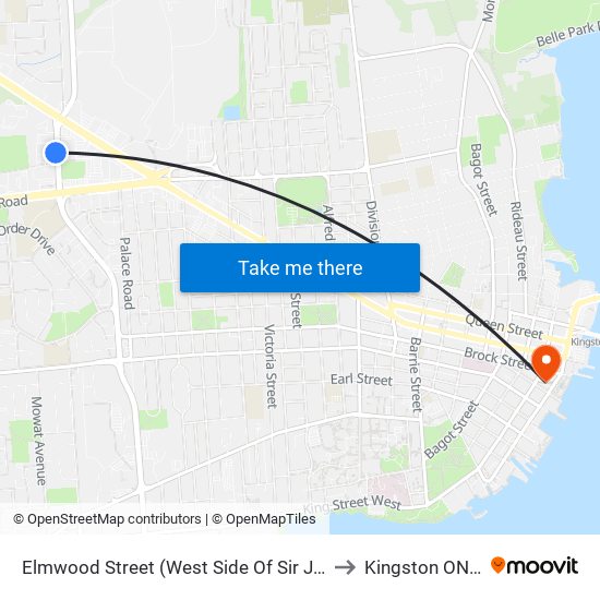 Elmwood Street (West Side Of Sir John A Macdonald) to Kingston ON Canada map