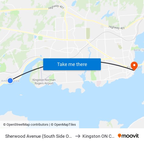 Manitou / Sherwood to Kingston ON Canada map