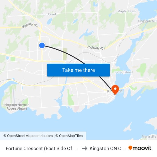 Fortune Crescent (East Side Of Gardiners) to Kingston ON Canada map