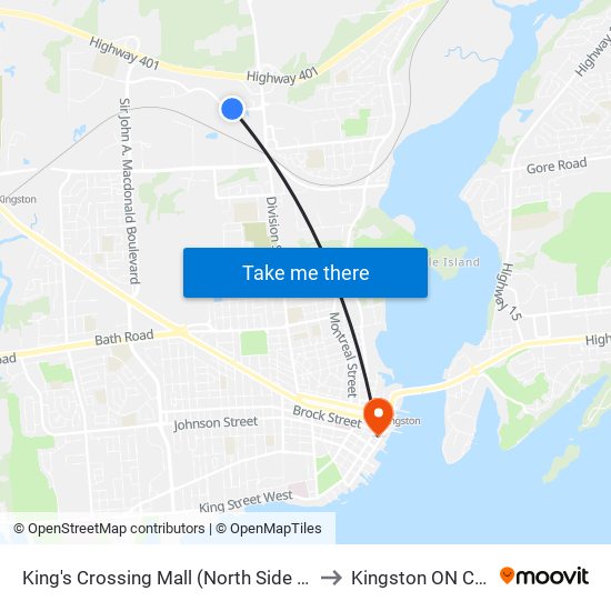 King's Crossing Mall (North Side Of Dalton) to Kingston ON Canada map