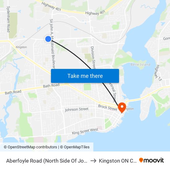 Aberfoyle Road (North Side Of John Counter) to Kingston ON Canada map