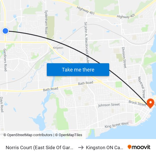 Norris Court (East Side Of Gardiners) to Kingston ON Canada map