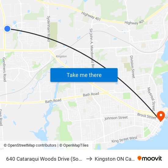 640 Cataraqui Woods Dr. to Kingston ON Canada map