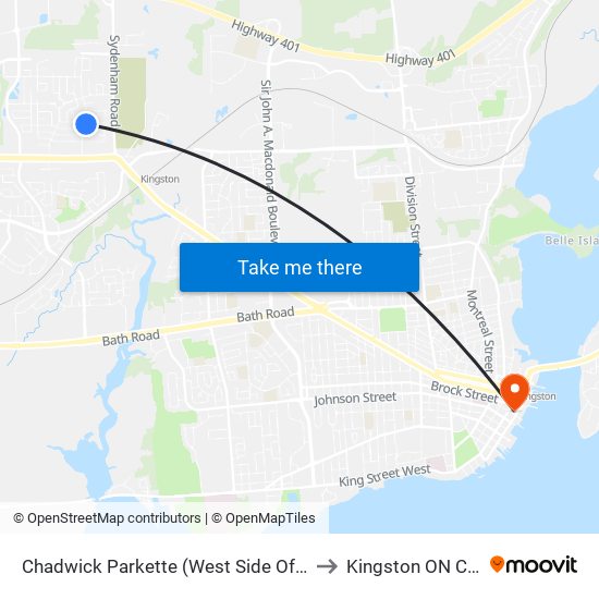 Chadwick Parkette (West Side Of Andersen) to Kingston ON Canada map