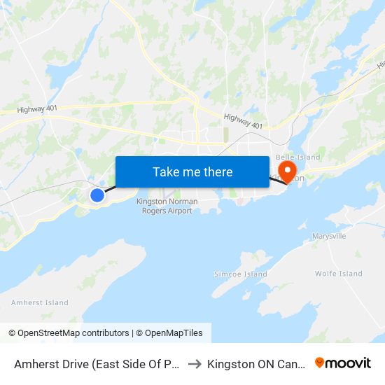 Amherst Drive (East Side Of Pratt) to Kingston ON Canada map