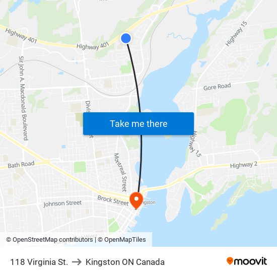 118 Virginia Street (North Side) to Kingston ON Canada map