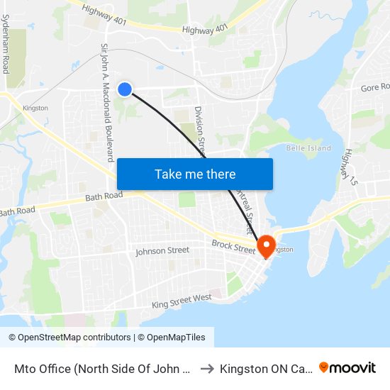 Mto Office (North Side Of John Counter) to Kingston ON Canada map