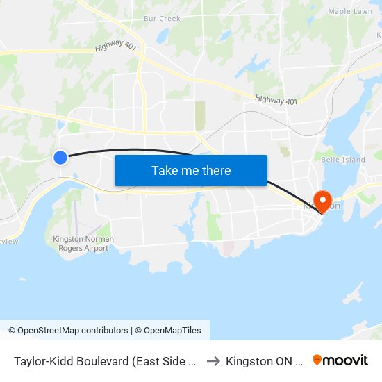 Collins Bay / Taylor-Kidd to Kingston ON Canada map