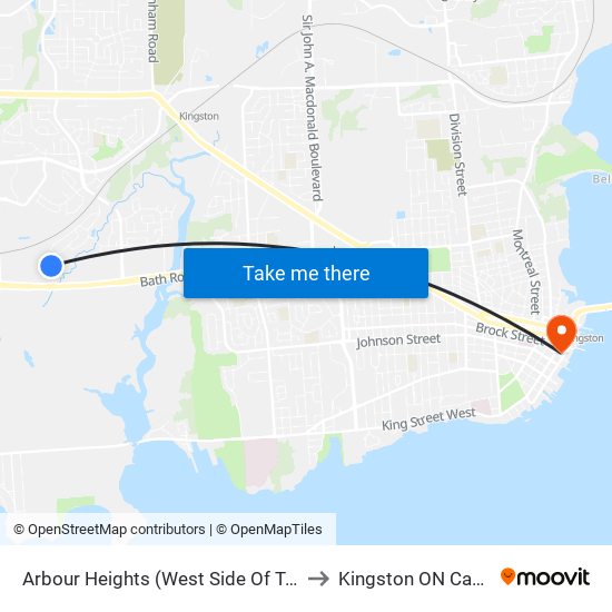 Arbour Heights (West Side Of Tanner) to Kingston ON Canada map