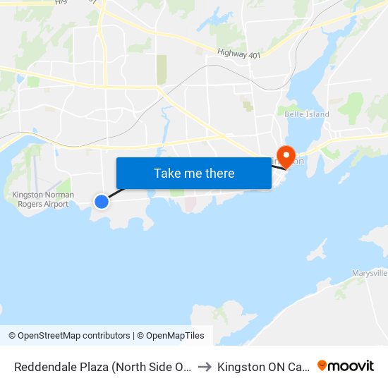 Reddendale Plaza (North Side Of Front) to Kingston ON Canada map