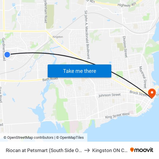 Riocan at Petsmart (South Side Of Driveway) to Kingston ON Canada map