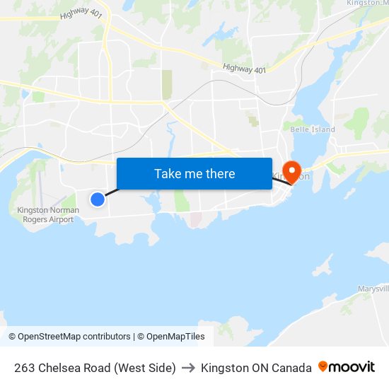 263 Chelsea Rd. to Kingston ON Canada map