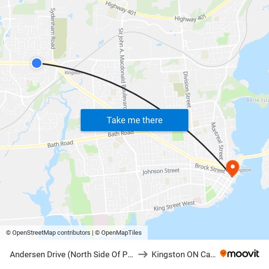 Andersen Drive (North Side Of Princess) to Kingston ON Canada map