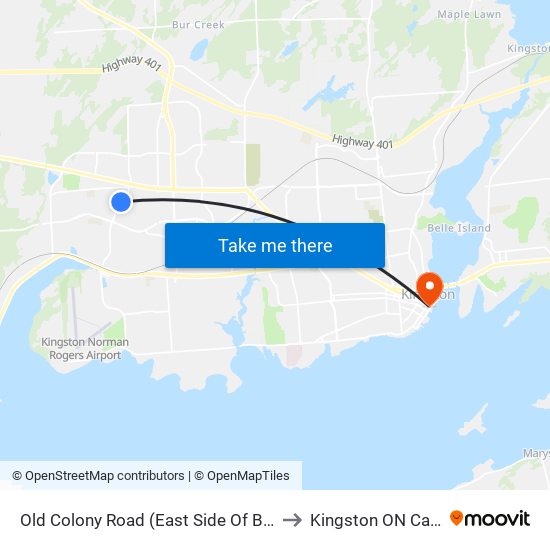 Old Colony Road (East Side Of Bayridge) to Kingston ON Canada map