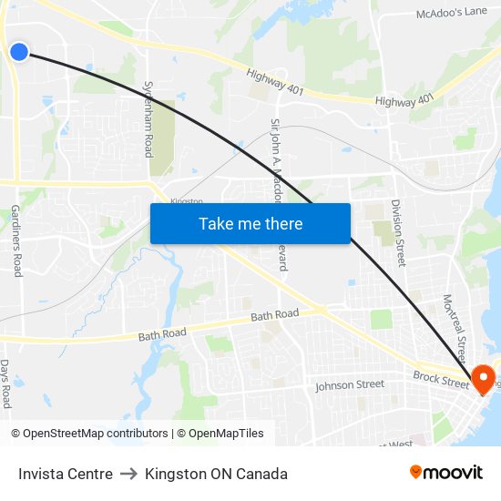 Invista Centre to Kingston ON Canada map