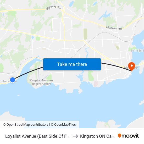 Fairfield / Loyalist to Kingston ON Canada map