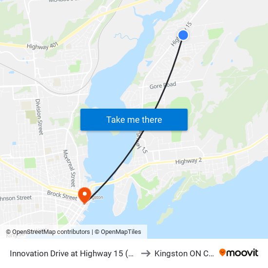 Innovation Drive at Highway 15 (North Side) to Kingston ON Canada map