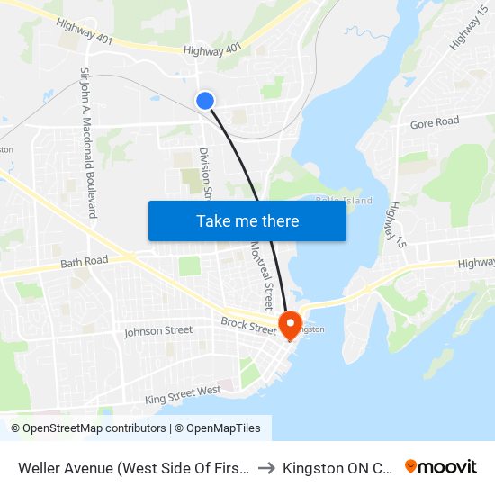 Weller Avenue (West Side Of First Canada) to Kingston ON Canada map