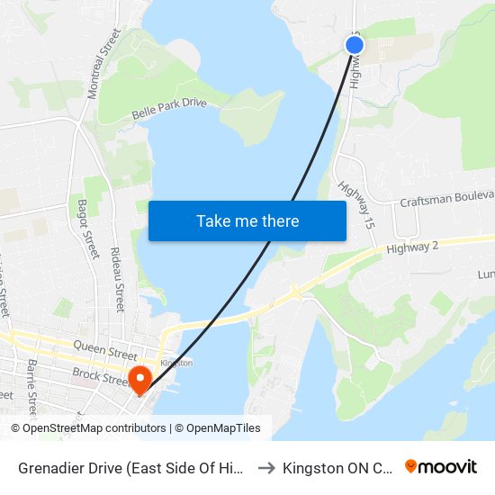 Grenadier Drive (East Side Of Highway 15) to Kingston ON Canada map