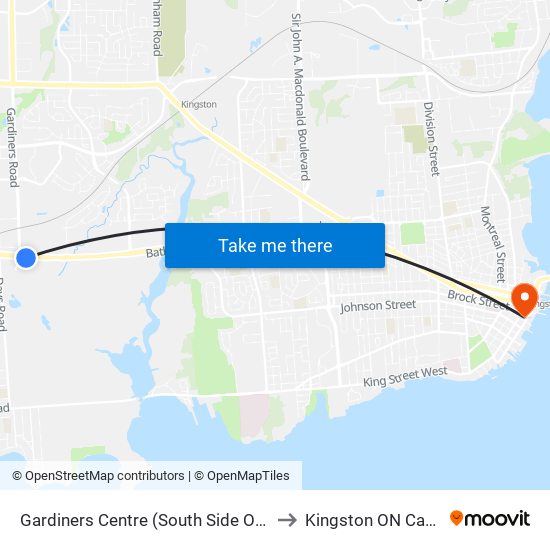 Gardiners Centre (South Side Of Bath) to Kingston ON Canada map