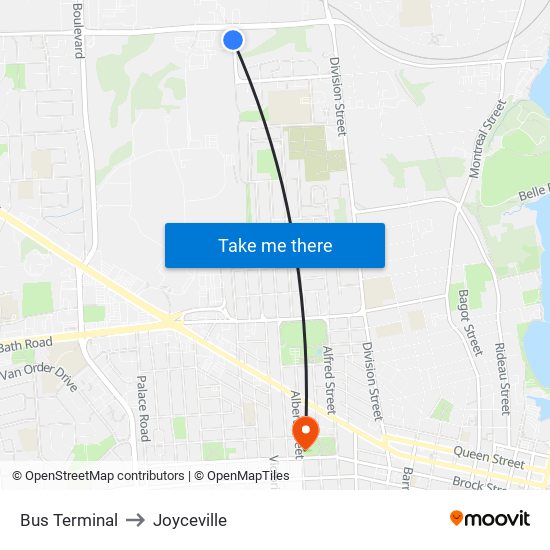 Bus Terminal to Joyceville map