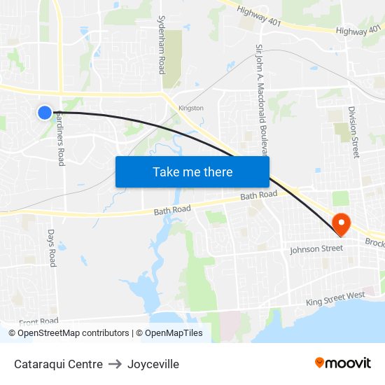 Cataraqui Centre Transfer Point Platform 5 to Joyceville map