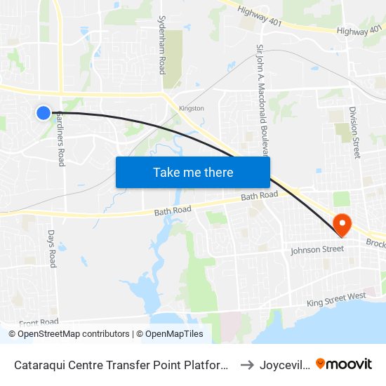 Cataraqui Centre Transfer Point Platform 7 to Joyceville map
