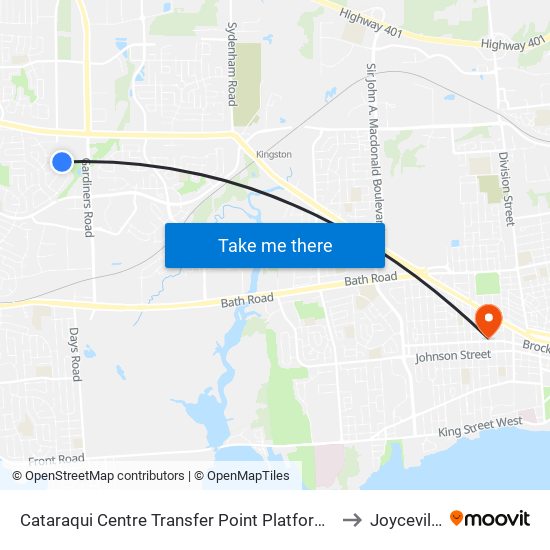 Cataraqui Centre Transfer Point Platform 8 to Joyceville map