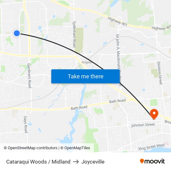 Midland Avenue (North Side Of Cataraqui Woods) to Joyceville map