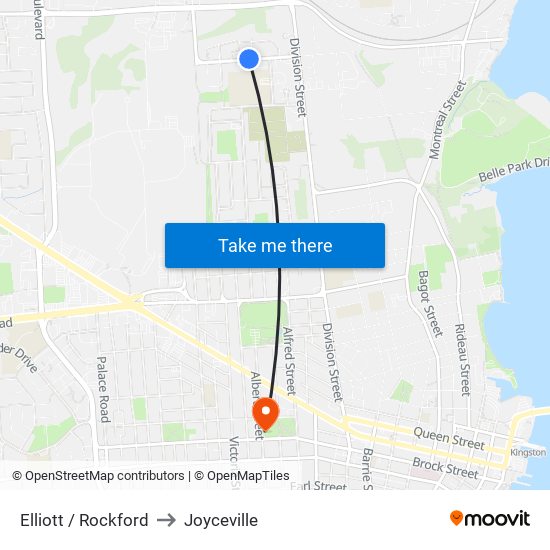 Elliott / Rockford to Joyceville map