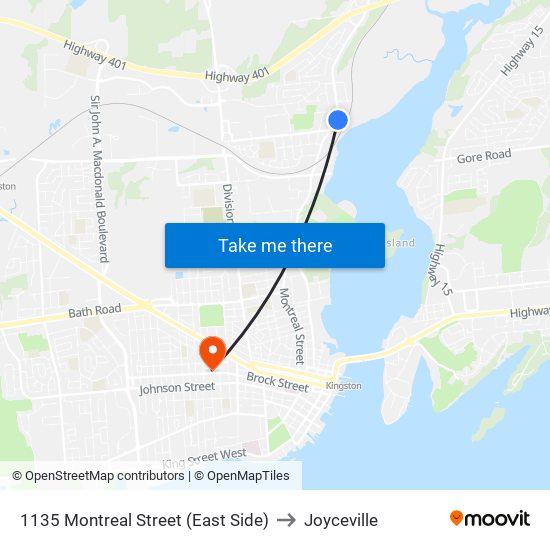 1135 Montreal Street (East Side) to Joyceville map