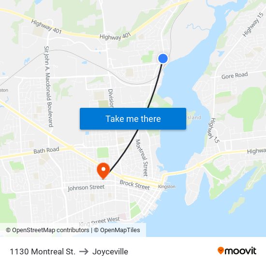 1130 Montreal St. to Joyceville map