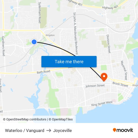 Waterloo / Vanguard to Joyceville map