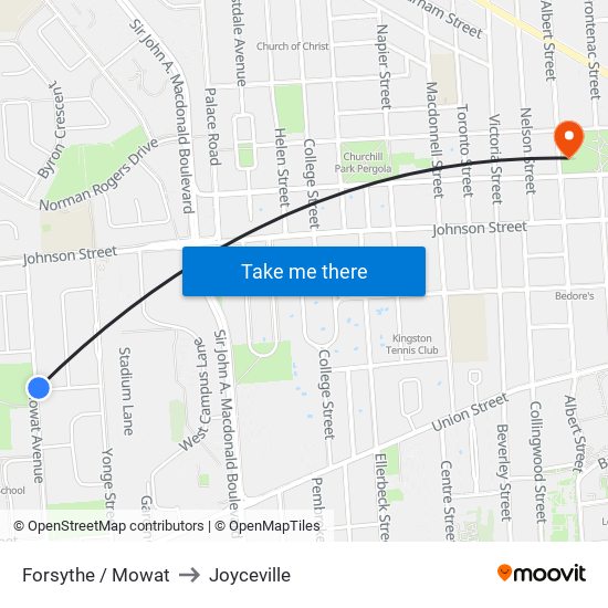 Forsythe / Mowat to Joyceville map