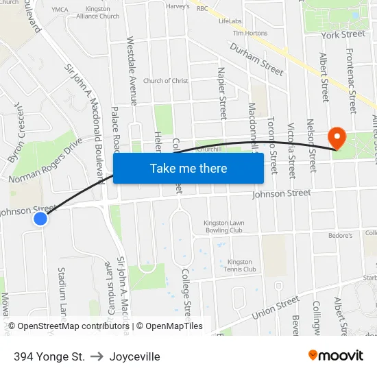 394 Yonge St. to Joyceville map