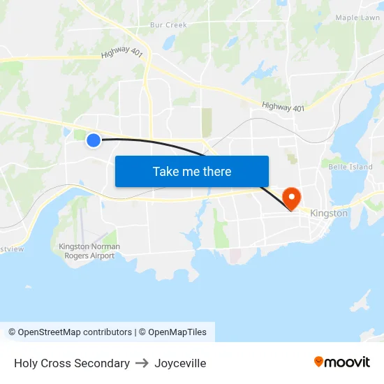 Holy Cross Secondary to Joyceville map