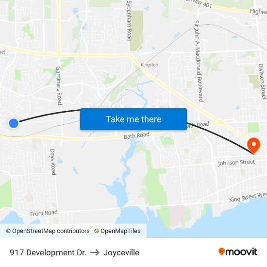 917 Development Dr. to Joyceville map