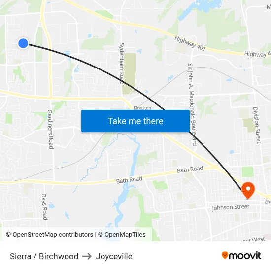 Sierra / Birchwood to Joyceville map