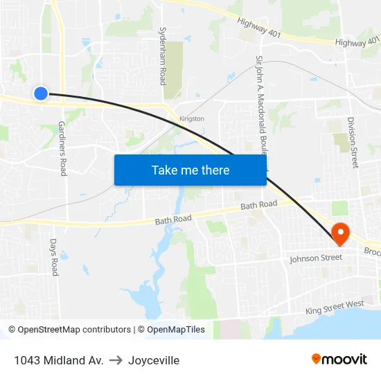 1043 Midland Av. to Joyceville map