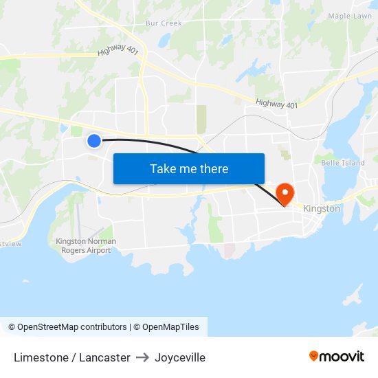 Limestone / Lancaster to Joyceville map