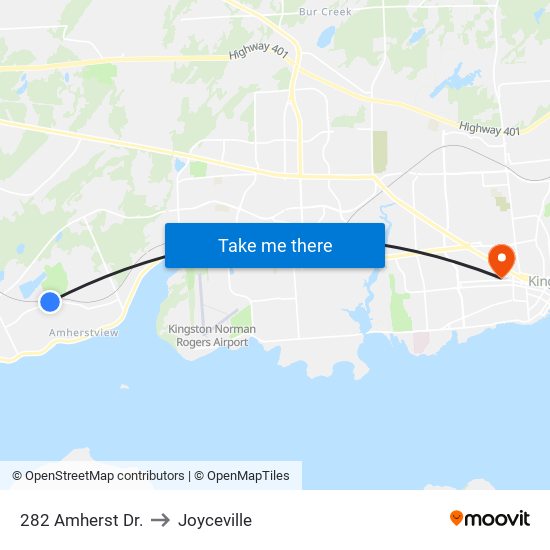 282 Amherst Dr. to Joyceville map