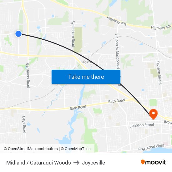 Midland / Cataraqui Woods to Joyceville map