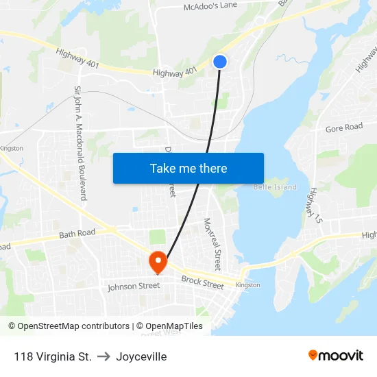 118 Virginia St. to Joyceville map