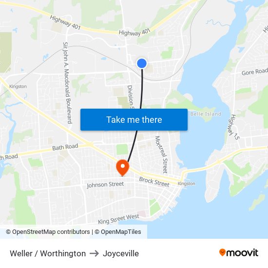 Weller / Worthington to Joyceville map