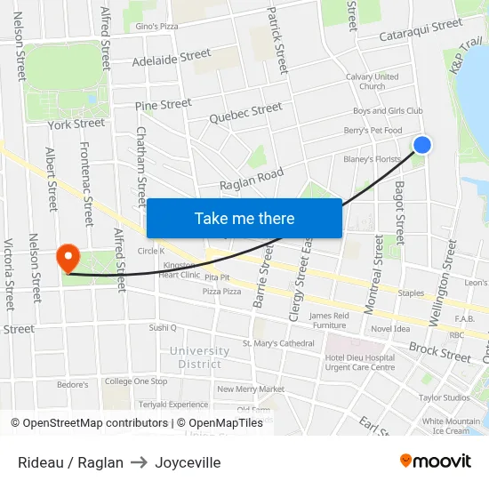 Rideau / Raglan to Joyceville map