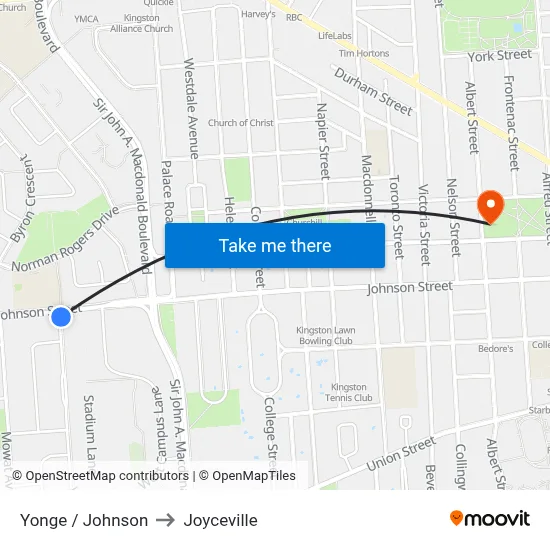 Yonge / Johnson to Joyceville map