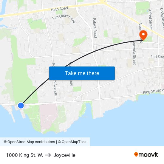 1000 King St. W. to Joyceville map