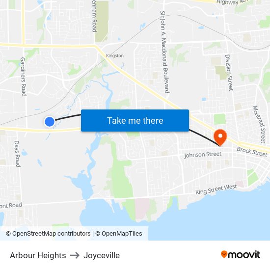 Arbour Heights to Joyceville map