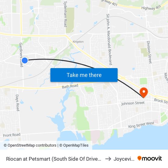 Riocan at Petsmart (South Side Of Driveway) to Joyceville map