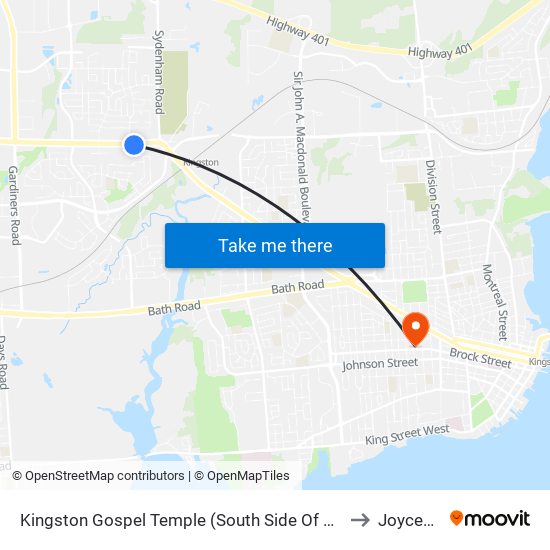 Kingston Gospel Temple (South Side Of Princess) to Joyceville map